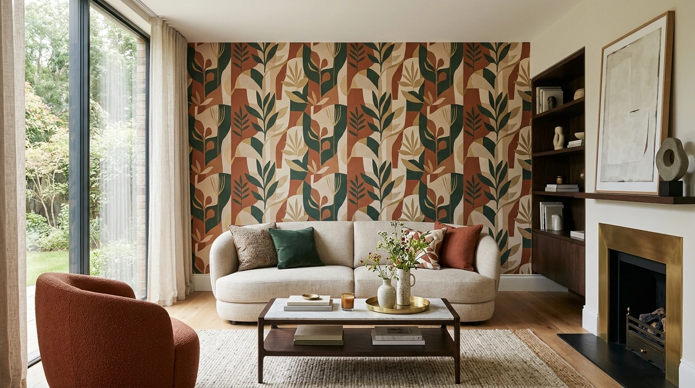 Intérieur contemporain élégant avec papier peint artistique