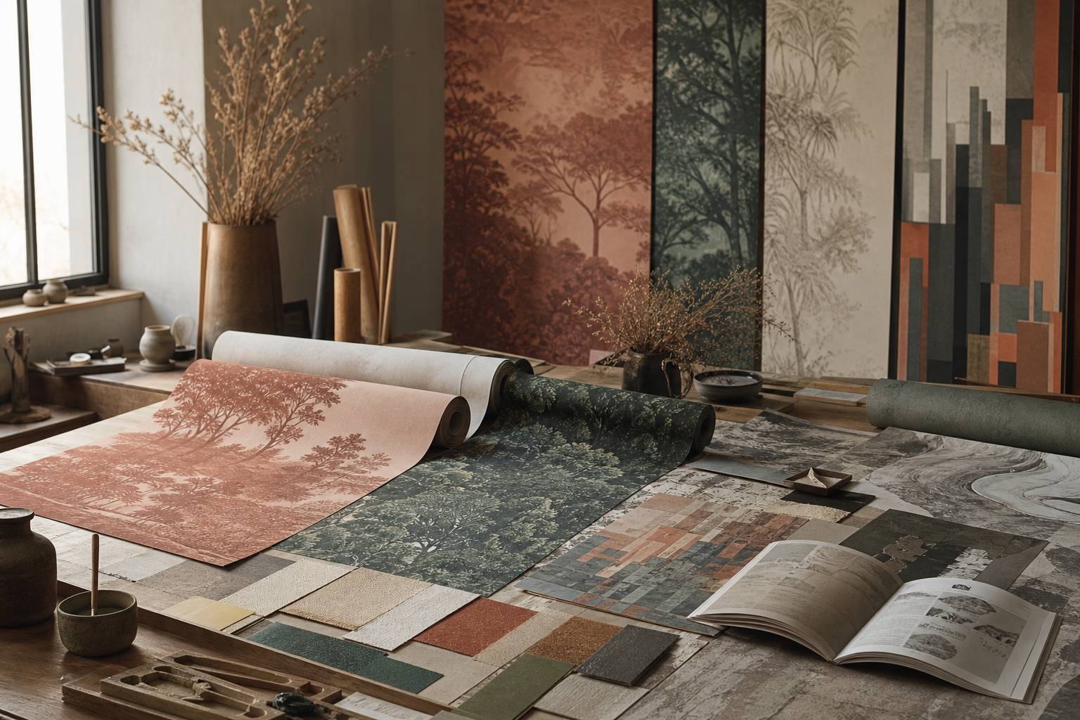 Catalogue decors echantillons motifs nature foret ville papier peint panoramique