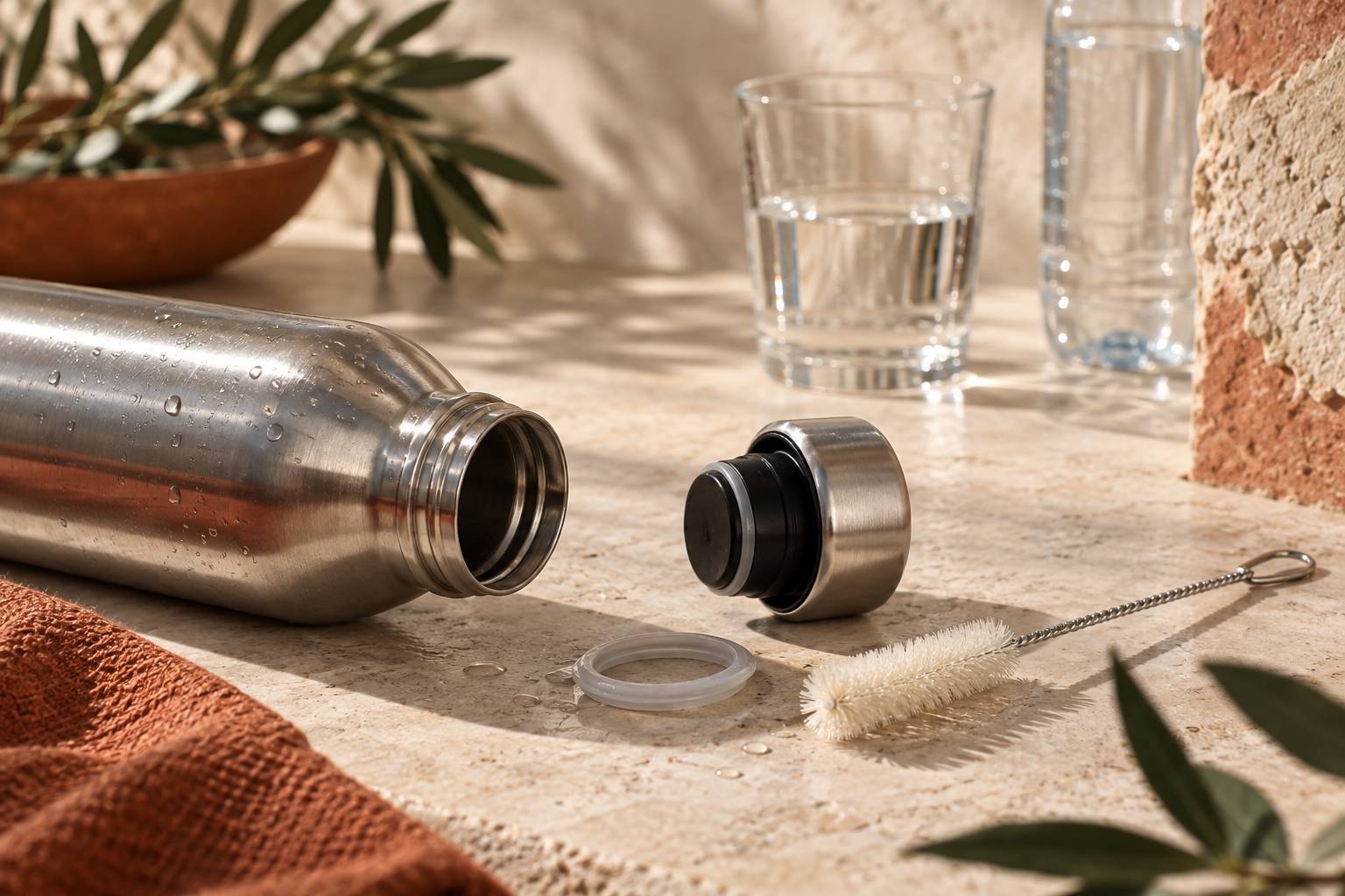 Goulot de gourde en inox avec joint et brosse à goulot