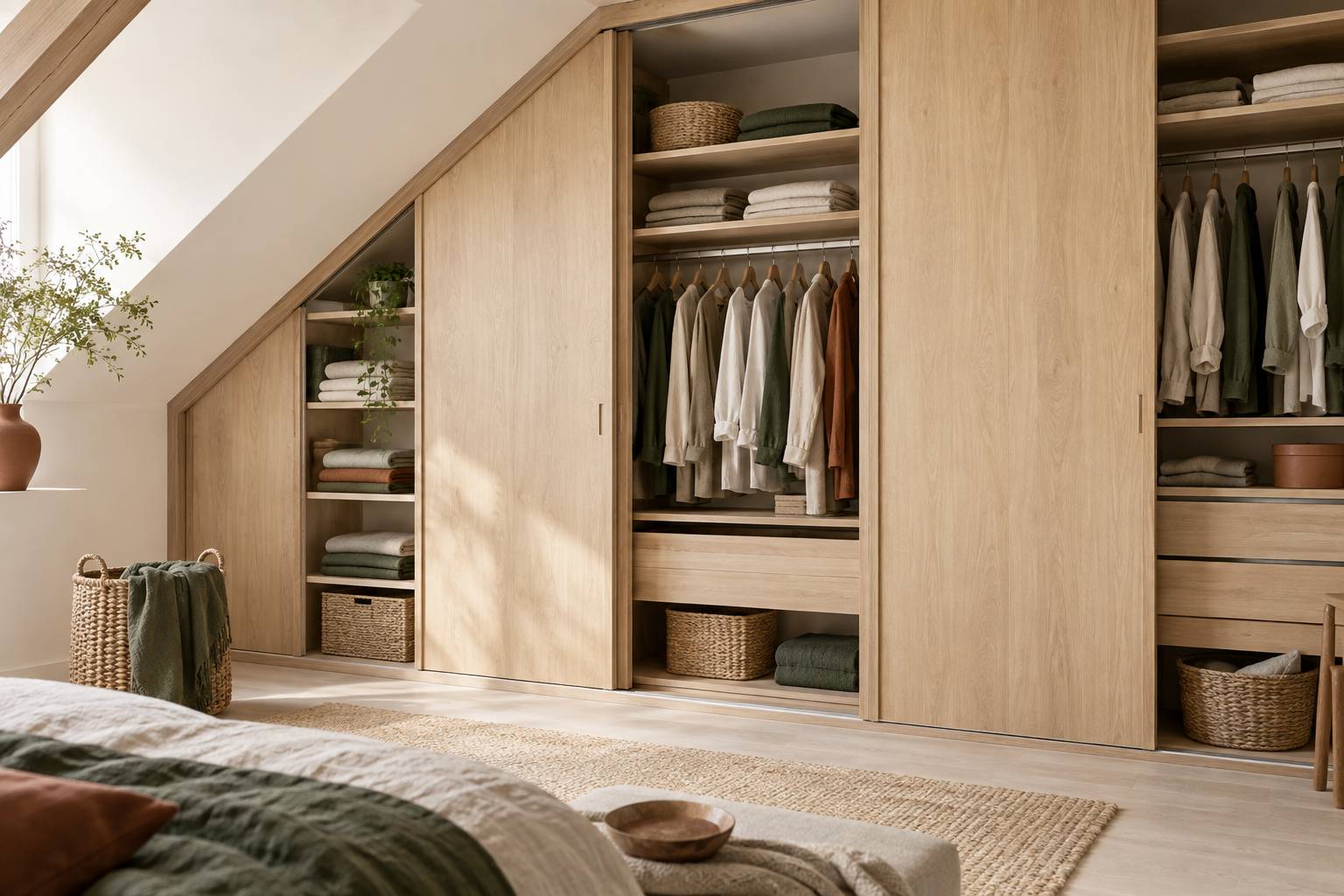Dressing sur mesure intégré avec portes coulissantes et linge plié