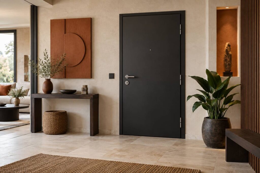 Porte blindée moderne d'entrée d'appartement avec serrure de sécurité
