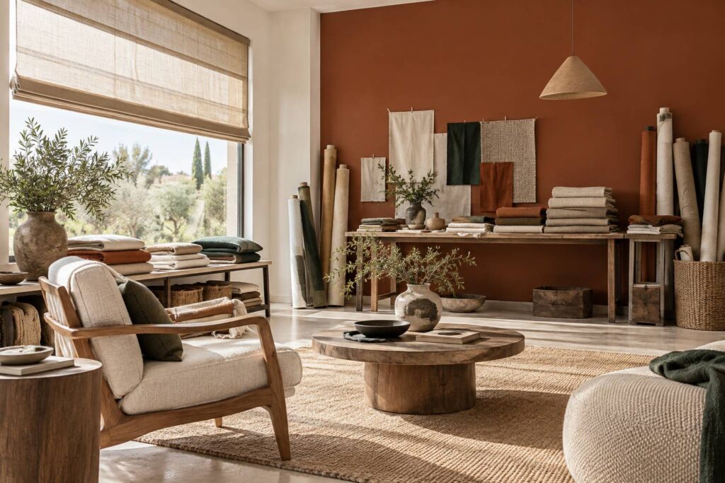 Store textile a plis horizontaux devant une fenetre de sejour