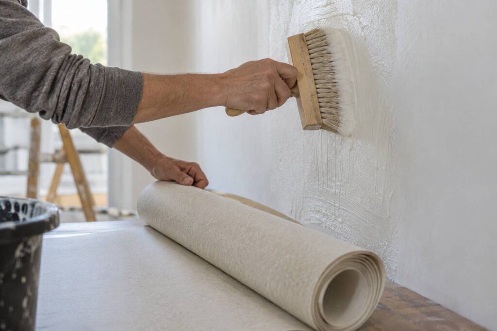 Plan de détail illustrant le sujet de l'article : Encoller le mur ou le papier : la règle par type de support