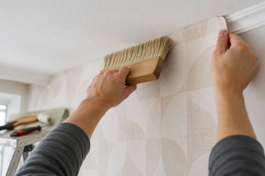 Illustration de détail sur le sujet : Poser du papier peint sur un plafond : faisable ou pas