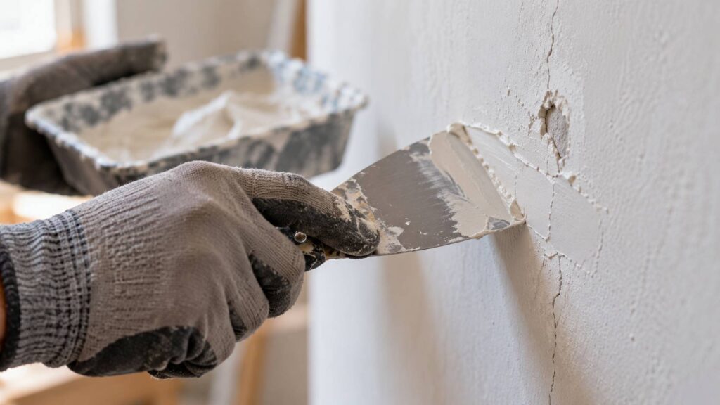 Illustration de détail sur le sujet : Rebouchage avant pose : enduit de rebouchage ou de lissage